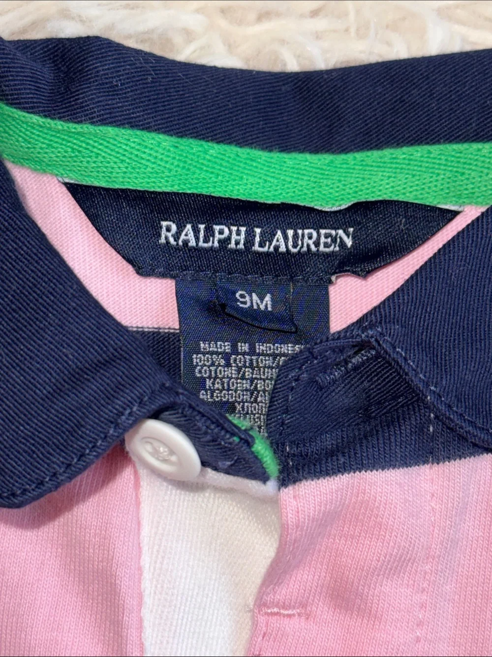 🐎 NWT Ralph Lauren Pink and Navy Striped Polo Dress w Matching Bloomers 9 months